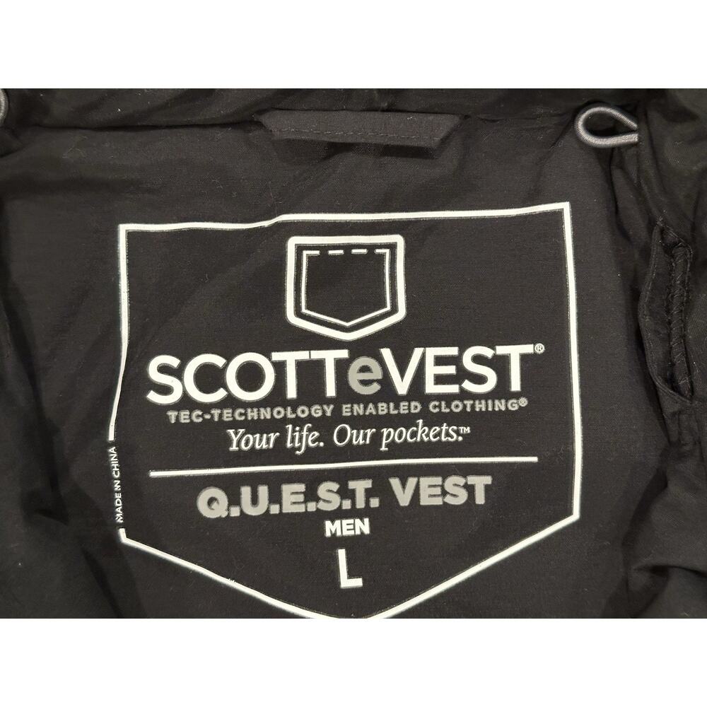 ScotteVest Men's L Quest Vest TEC Pockets Travel Gadgets Black RFID Tech Hooded - Picture 7 of 15